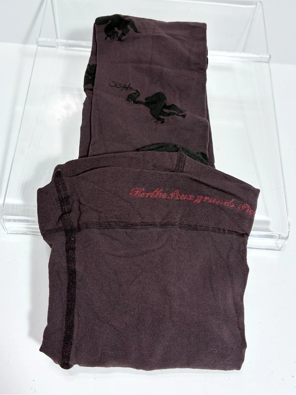 Berthe France Angel Pattern Designer Opaque Tights Plum Black Size 3/4 (M/L)